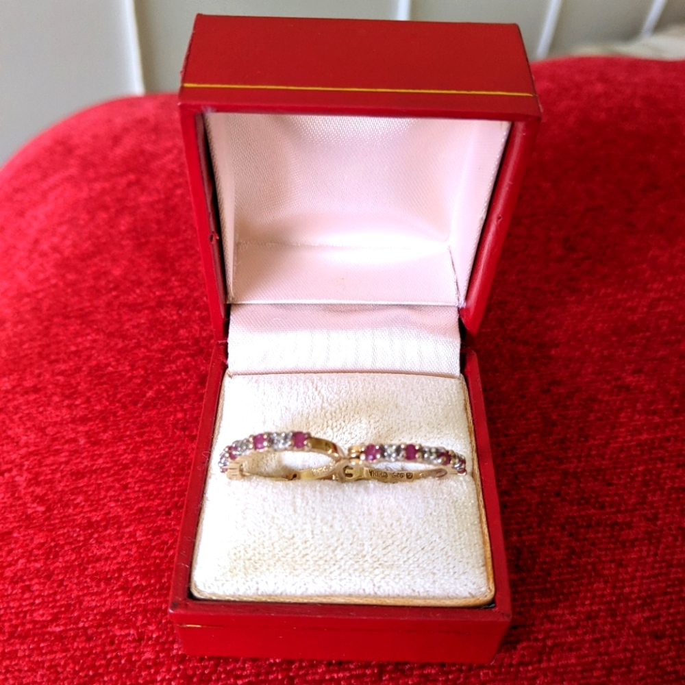 925 SILVER GOLD PLEATED RUBIES & CUBIC ZIRCONIA EARNING